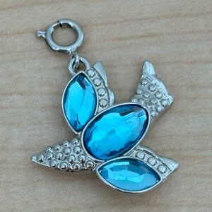 HMK Blue rhinestone pendant or charm/ silver tone/about 1 in